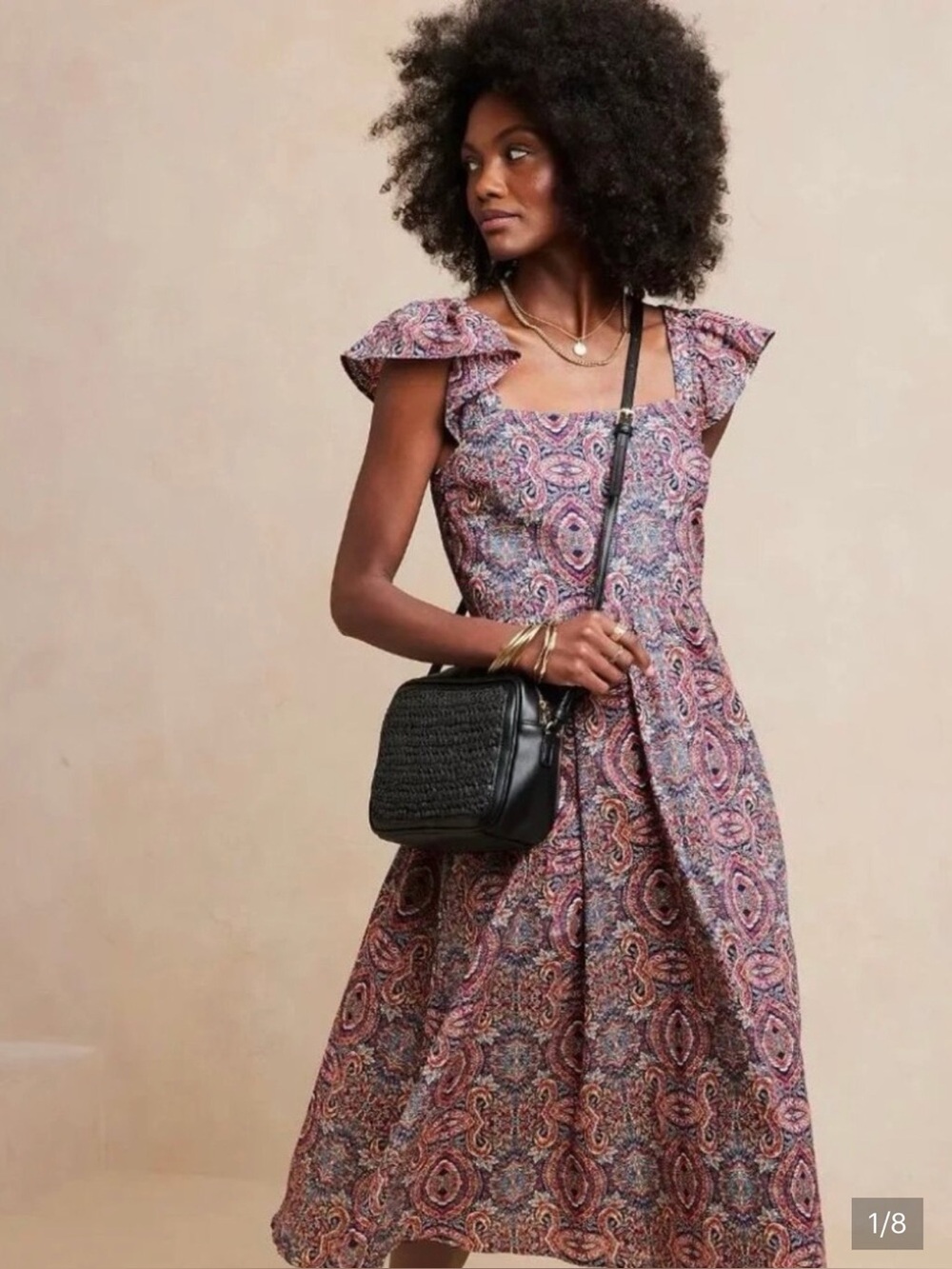 Banana Republic Multi Paisley Square-Neck Midi Dress